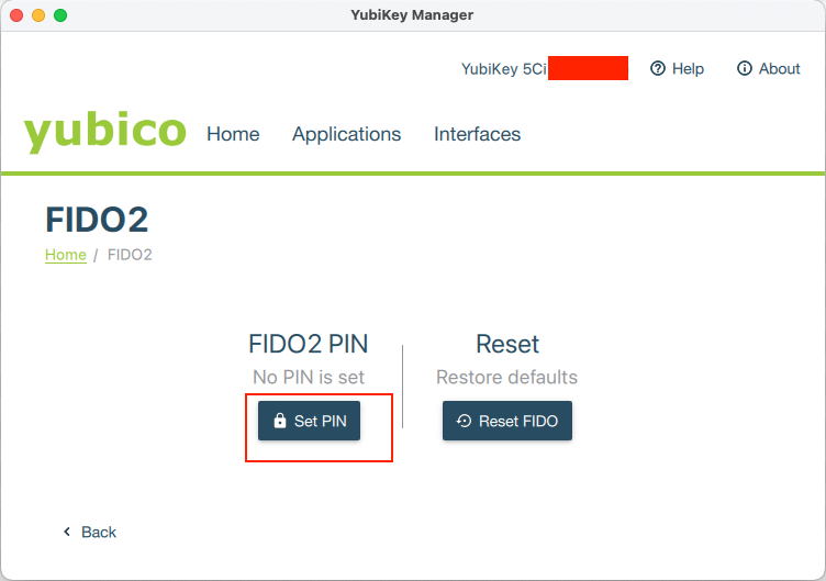 YubiKey Manager / Setting FIDO2 PIN