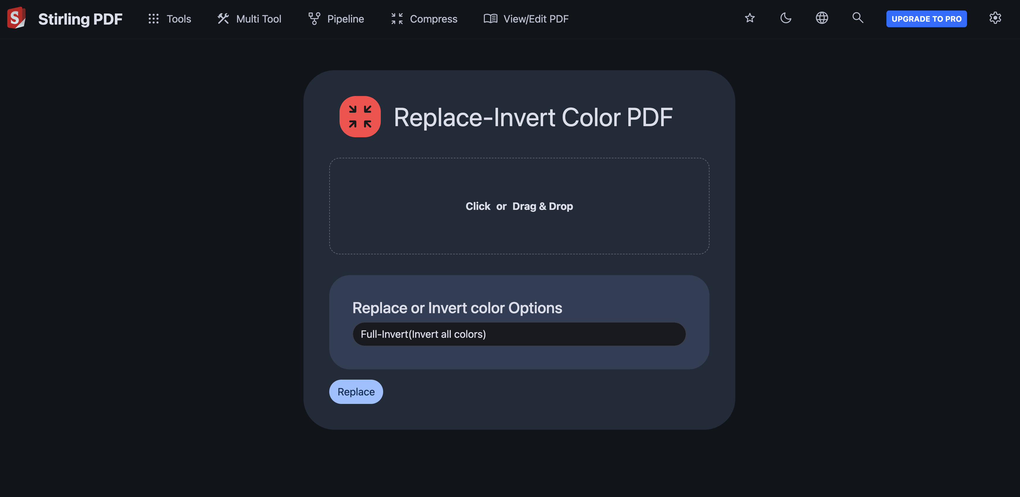 Replace-Invert Color PDF tool in Stirling PDF