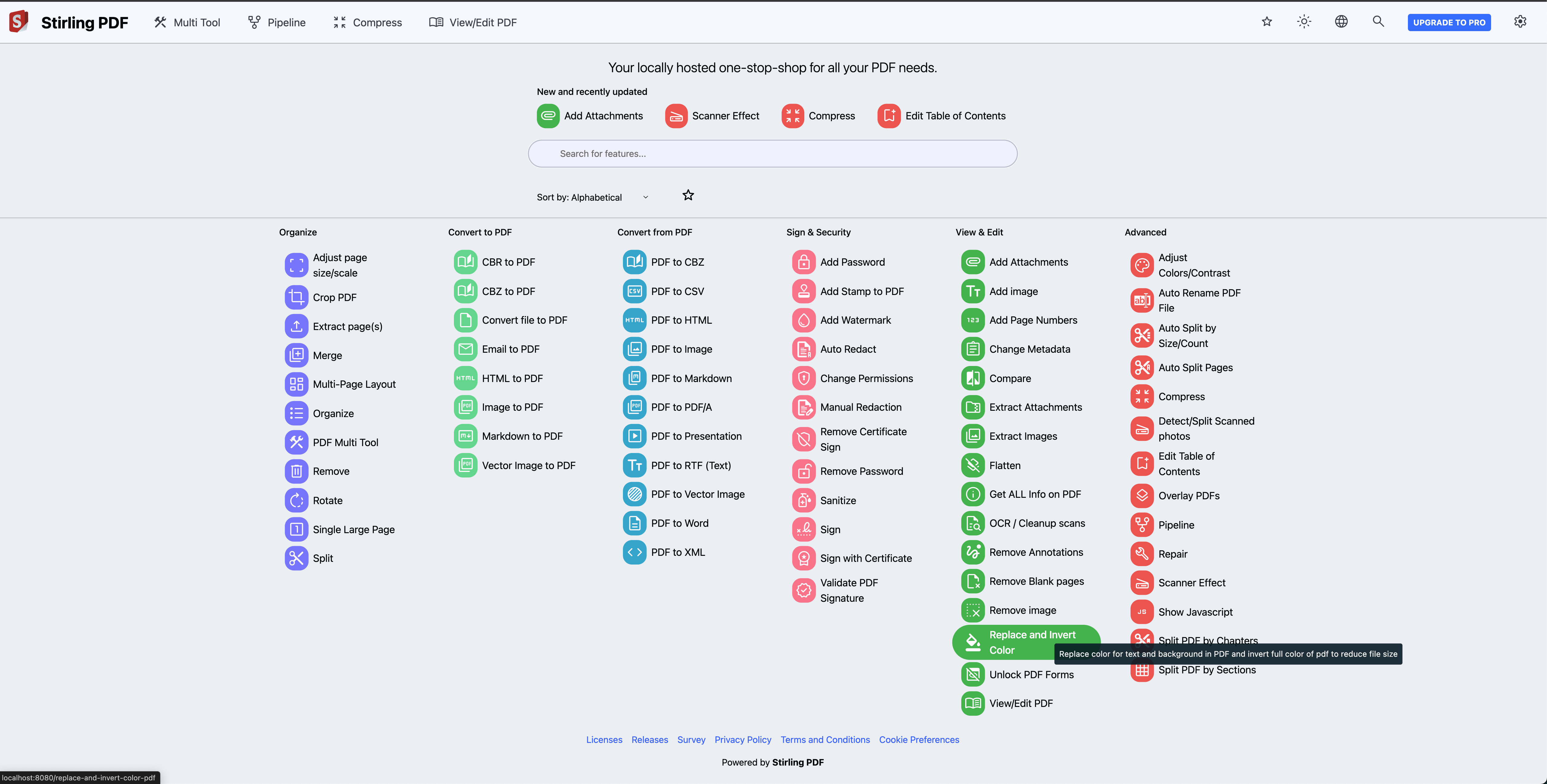 Starting page of Stirling PDF